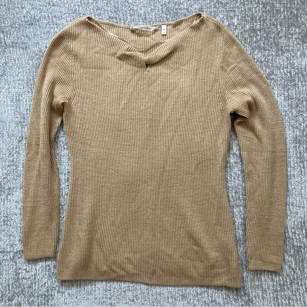Soft Surroundings Camel Ribbed Sweater PM Wool Blend Long Sleeve Pullover